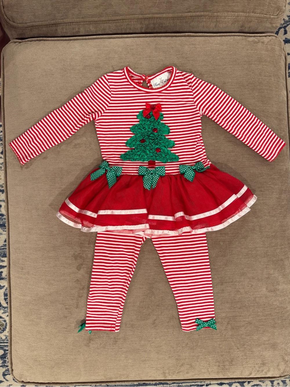 Rare Editions Red & Green Striped Holiday Tutu Set